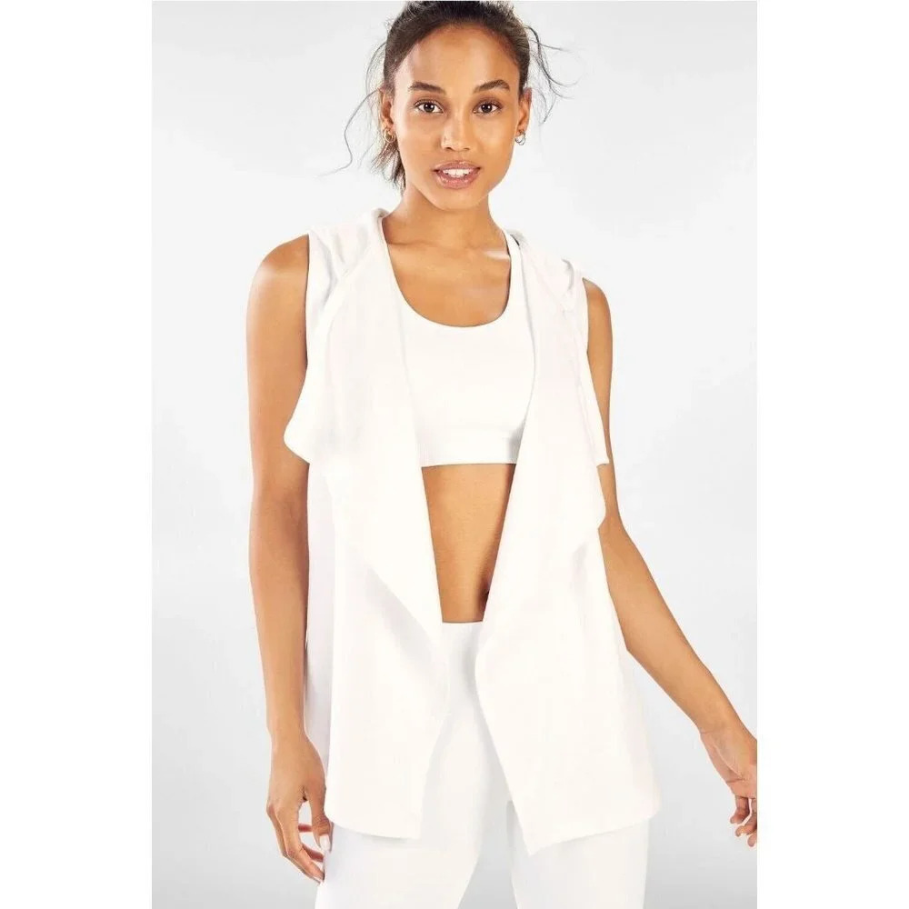 Fabletics Hannah Vest White Size Medium Hoodie Stretch Sleeveless Women’s